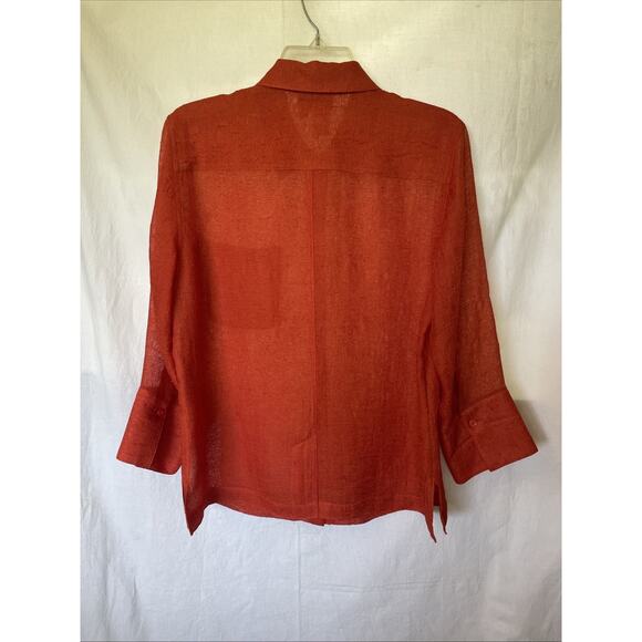 Coldwater Creek Orange Sheer Layering Gauze Button Up Shirt Size PM 3/4 Sleeves - Picture 16 of 16